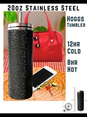 Hoggs 20oz Black Rhinestone Stainless Steel Hot Cold Tumbler